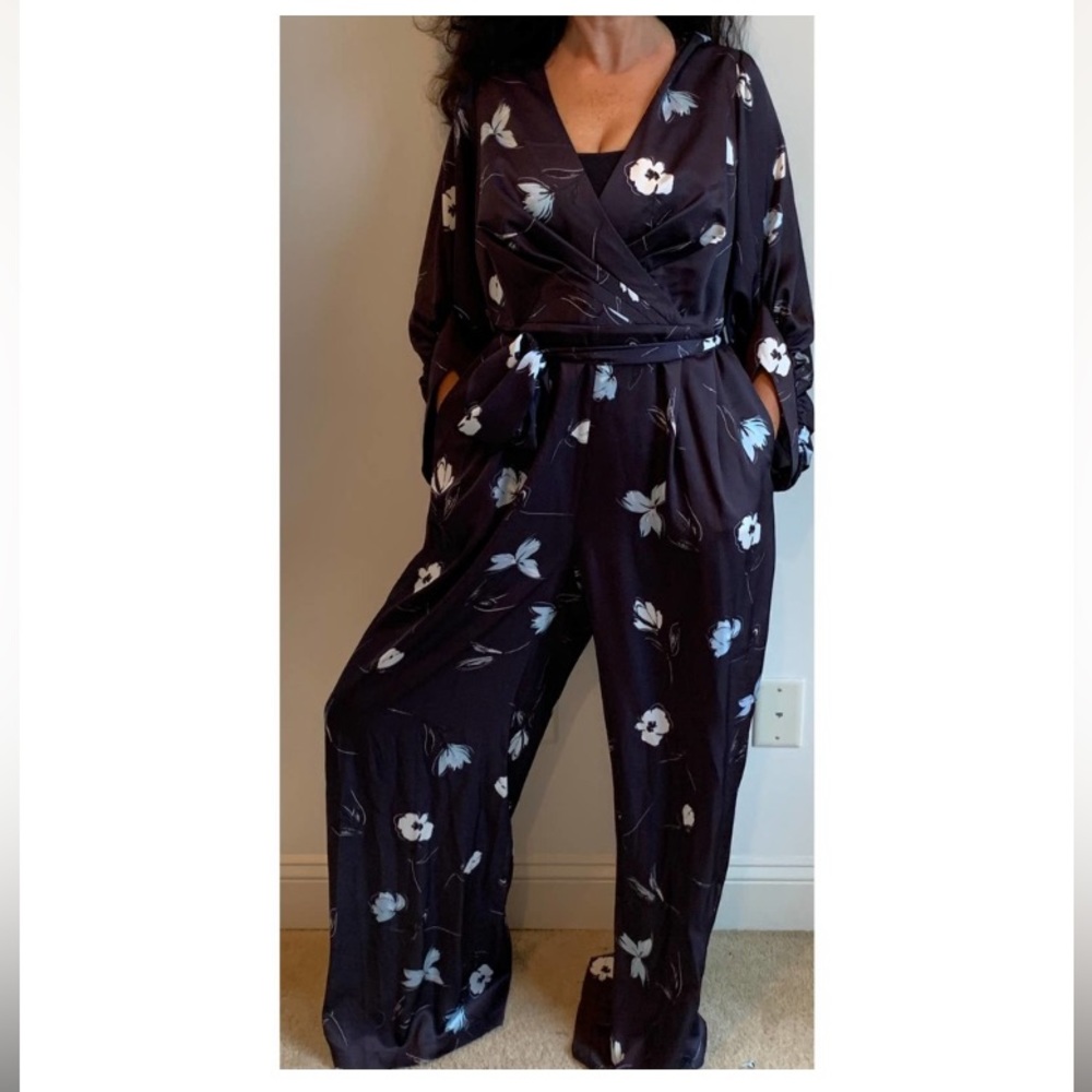 Sachin & Babi Satin jumpsuit with sash and bust detail